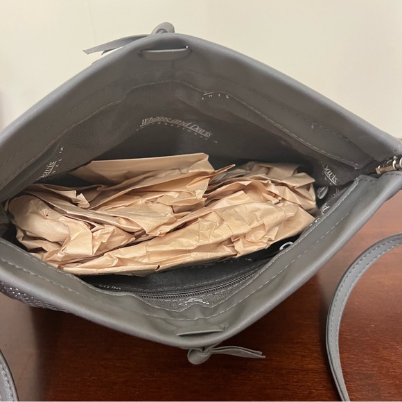 Whiting & Davis Purse Vintage 1980s gray metal mesh faux leather strap trim - Picture 9 of 12